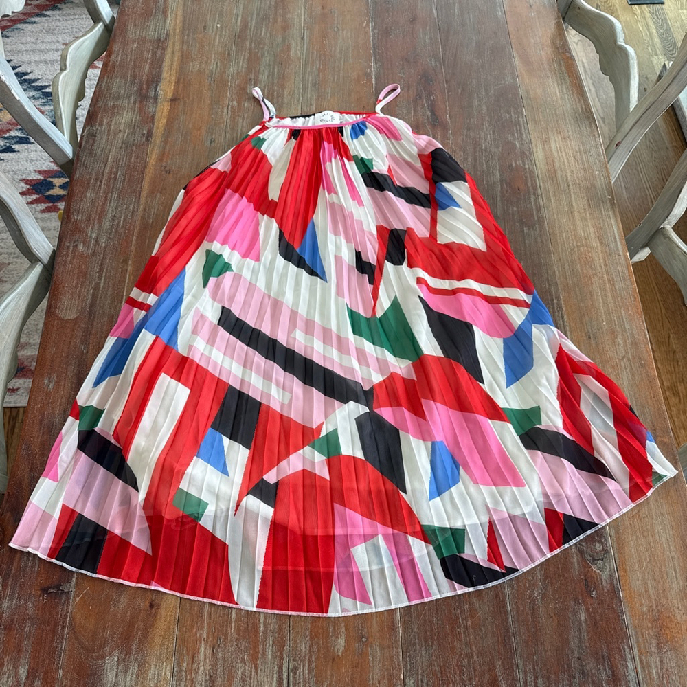 Lili Sidonio Abstract Geometric Pleated Midi Dress Size M
